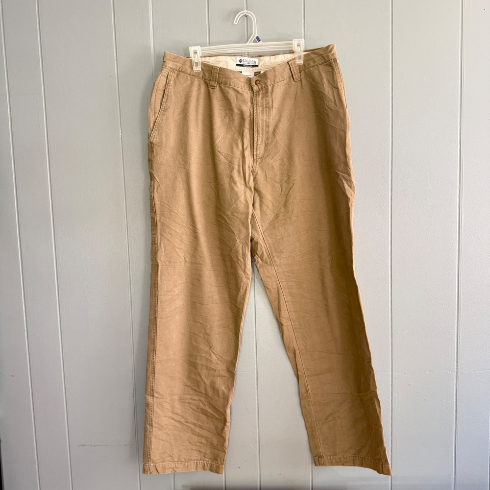 Columbia Granite Cloth Utility Pants Men 38x34 Tan Khaki Stonewashed Cotton Work